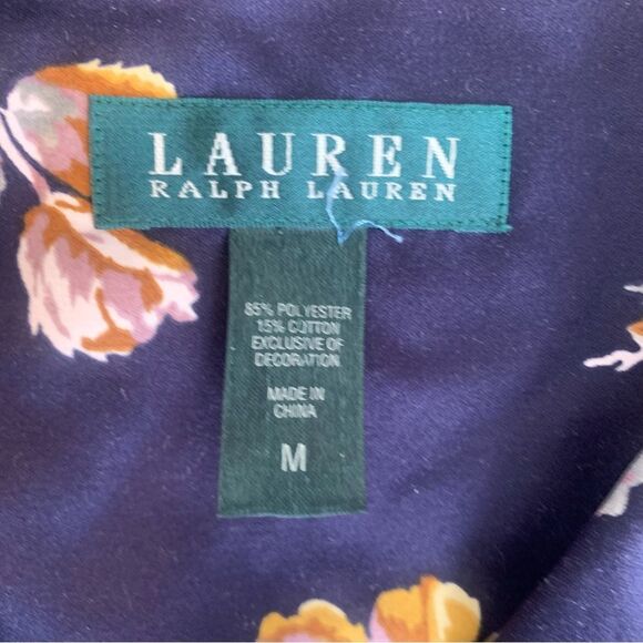 Lauren Ralph Lauren Pajama Set Sz M Satin Finish Blue with Floral Print - Picture 6 of 13